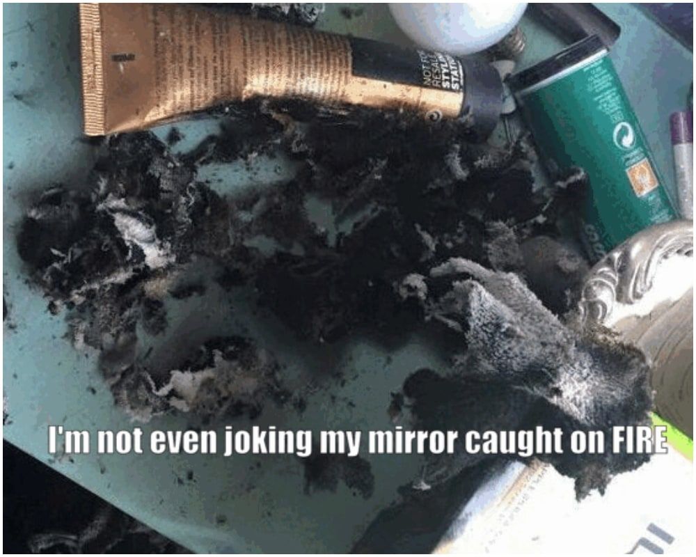Makeup Mirror Up in Flames